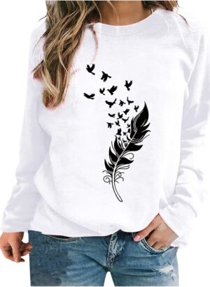 Lemooner Women's sportswear autumn and winter casual pullover top women's sportswear round neck printed long sleeved sportswear loose sportswear