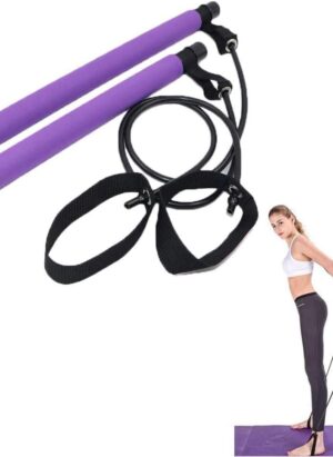 MYYINGELE Portable Pilates Stick Bar Kit With Resistance Band, Yoga Rod With Foot Loop Sports Exercise Fitness Equipment Chest Expander Arm Puller for Home Gym Bodybuilding Workout