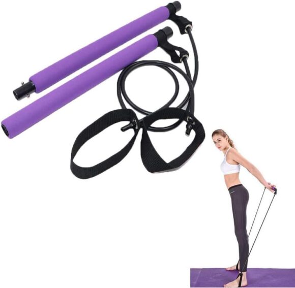 MYYINGELE Portable Pilates Stick Bar Kit With Resistance Band, Yoga Rod With Foot Loop Sports Exercise Fitness Equipment Chest Expander Arm Puller for Home Gym Bodybuilding Workout