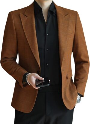 Mens Suit Blazer Jacket,One Button Dress Suit Solid Blazer Work Office Coat Casual Business