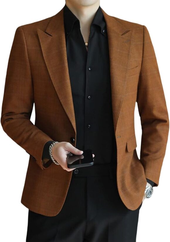 Mens Suit Blazer Jacket,One Button Dress Suit Solid Blazer Work Office Coat Casual Business