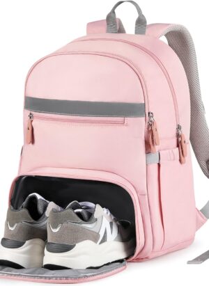 MoKo Gym Backpack, 15.6 Inch Stylish Travel Backpack with Shoe Compartment, Anti Theft Water Resistant Laptop Backpack for Women/Girls/Nurse/Teacher/Travel