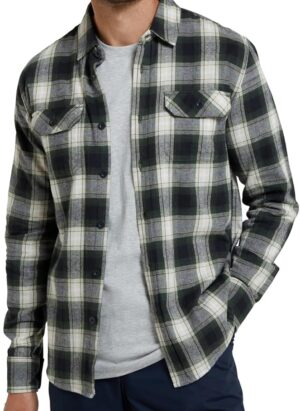 Mountain Warehouse Trace Men's Lightweight & Breathable Flannel Long Sleeve Shirt - Checks Shirt in 100% Cotton with Buttoned Front Pockets - for Travel, Walking, Casual Wear