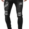 NOAGENJT Men's Casual Hip Hop Sports High Stretch Tight Wash Polished White Ripped Fit Zipper Jean Pants Pants Relaxed Fit Men
