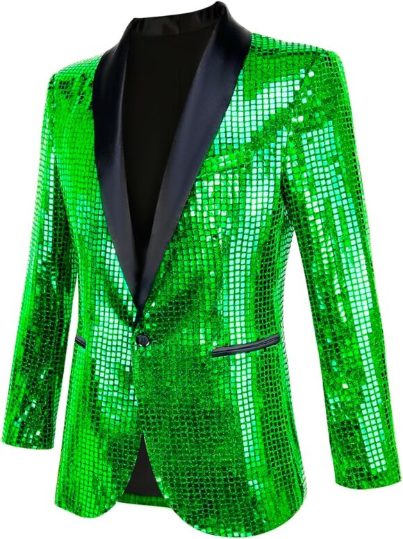 Nawgut Sequin Blazer Metallic Suit Disco Prom Shiny Jacket Wedding Party Banquet Fashion Tuxedo for Mens Adult