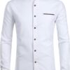 PARKLEES Mens Hipster Design Grandad Collar Oxford Shirt Slim Fit Long Sleeve Casual Button Down Dress Shirts with Pocket