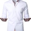 PARKLEES Mens Hipster Paisley Patchwork Design Slim Fit Long Sleeve Button Up Dress Shirts