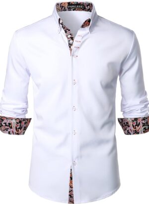 PARKLEES Mens Hipster Paisley Patchwork Design Slim Fit Long Sleeve Button Up Dress Shirts