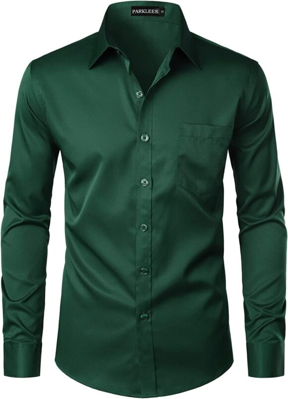 PARKLEES Men's Urban Stylish Casual Business Slim Fit Long Sleeve Button Up Dress Shirt with Pocket