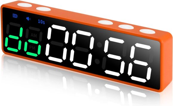 PELLOR Gym Timer, Mini Portable Interval Workout Timer, LED Digital Rechargeable Fitness Timer Stopwatch Built-in Magnetic Spine for Home Gym Fitness, Tabata, EMOM, MMA, Orange
