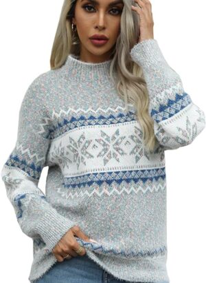 PHLCEhot Womens Long Sleeve Knit Jumper Sweater Snowflake Pullover Winter Top