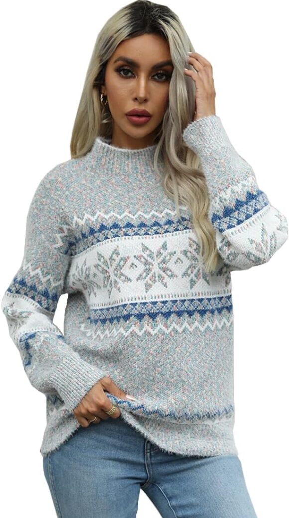 PHLCEhot Womens Long Sleeve Knit Jumper Sweater Snowflake Pullover Winter Top