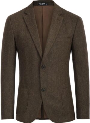 PJ PAUL JONES Men's Herringbone Blazer Coat Wool Blend Blazers Notch Lapel Two Button Suit Jackets