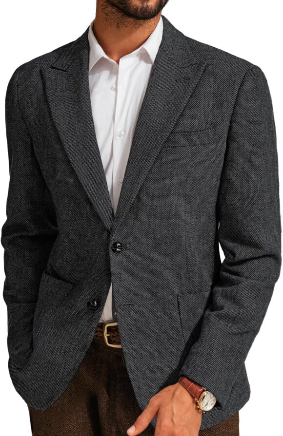 PJ PAUL JONES Men's Herringbone Tweed Blazer Vintage Wool Blend Two Button Sport Coat Jacket with Pockets