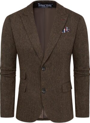 PJ PAUL JONES Men's Vintage Herringbone Tweed Blazers British Wool Blend Sport Coat Jacket