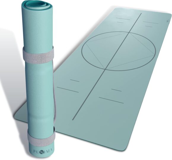 PUNIMA Yoga Mat 100% Natural Rubber, Fitness Mat Non-Slip, Laser Engraved Orientation Aid