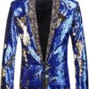 PYJTRL Men Stylish Two Color Conversion Shiny Sequins Blazer Suit Jacket