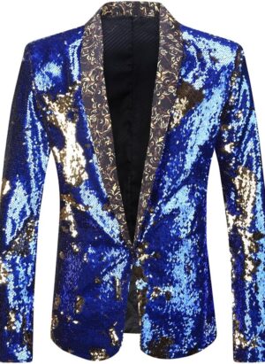 PYJTRL Men Stylish Two Color Conversion Shiny Sequins Blazer Suit Jacket