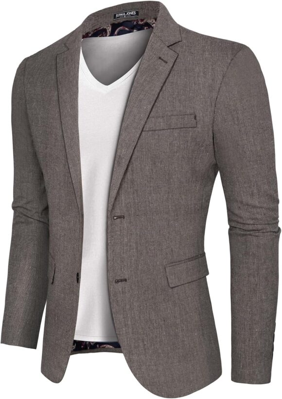 PaulJones Men's Blazer Business Sports Lightweight Suit Blazer Jackets Fit Summer Suit Jackets XL Coffee