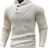 Qinfren Men's Jumpers Tops Winter Warm Knitted Stand Collar Jumper Long Sleeve Knitwear Pullover Sweaters for Men Buttons Twisted Winter Jumper