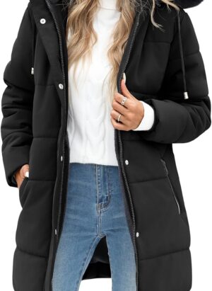 RITOSTA Women's Long Winter Coats Ladies Quilted Jacket Zip up Fleece Lined Coat Thicken Padded Puffer Parka Longline Hoodies Padded Coats with Faux Fur Removable Hood for Outdoor Sport