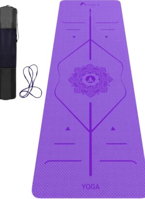 ROMIX Pro Yoga Mat with Alignment Lines 6mm, Non-Slip Ultra Lightweight Sweat Resistant Eco-Friendly Gym Workout Mat with Carry Bag and Strap for Women Men for Pilates Gymnastics