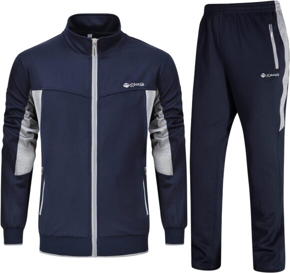 Rdruko Mens Tracksuit Set Hooded Jacket Sweatsuits Jogging Tops Full Zip Joggers Sports Sweatsuit with 2 Pockets
