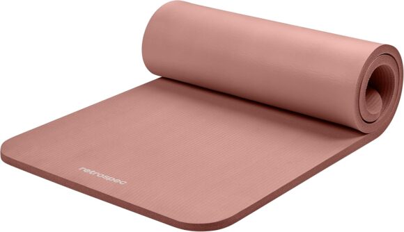 Retrospec Solana Yoga Mat 1/2" Thick w/Nylon Strap for Men & Women - Non Slip Exercise Mat for Yoga, Pilates, Stretching, Floor & Fitness Workouts