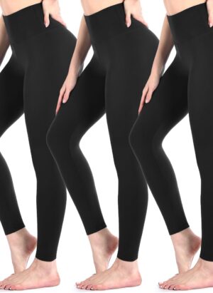 Sanpetix 3 Pack Black Leggings for Women, High Waisted Buttery Soft Leggings for Workout Running Yoga