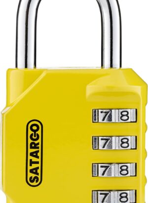 Satargo 4 Digit Combination Padlock for Gym Locker - Indoor and Outdoor Weatherproof Padlock with Code - Cut Resistant Digital School Locker Padlock (Yellow)