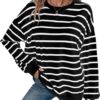 SotRong Women's Oversized Striped Sweatshirt Long Sleeve Crewneck Pullover Casual Loose Fit Top Soft Comfort Loungewear Classic T Shirts for Fall Winter Spring