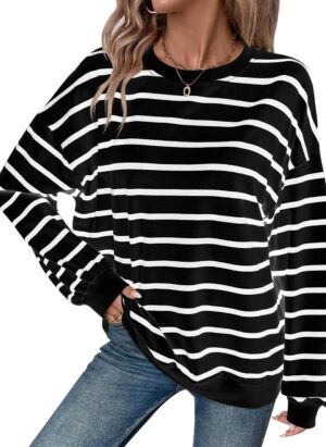 SotRong Women's Oversized Striped Sweatshirt Long Sleeve Crewneck Pullover Casual Loose Fit Top Soft Comfort Loungewear Classic T Shirts for Fall Winter Spring