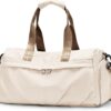 Sports Gym Bag Duffle Bag Gym Bag Womens Mens with Shoes Compartment and Dry Wet Separated, Weekend Travel Bag Overnight Bag for Women, Waterproof Holdall Hospital Bag for Swimming,Beige with Brown