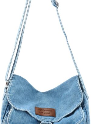 Syrads Denim Shoulder Bag Casual Style Lightweight Retro Travel Shopper Crossbody Handbag