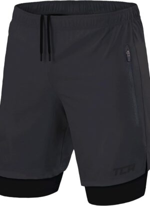 TCA Men's Ultra 2 in 1 Compression Shorts with Zipped Pockets - Short Length Gym Shorts for Running, Black, X-Large