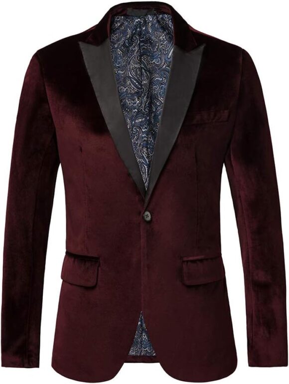 THWEI Mens Velvet Blazer Slim Fit Solid Blazer Sport Coat