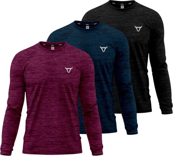 TORO ACTIVA Mens Pack of 3 T Shirt Light Weight Quick Dry Soft Moisture Wicking Active Athletic Plain Full Sleeve Shirts Workout Top