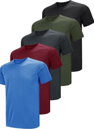 Teesmen Man Sports 5pack T Shirt Crew Neck Short Sleeve Workout Gym Plain Running T-Shirt