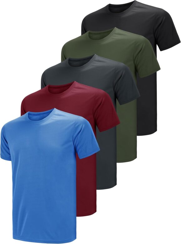 Teesmen Man Sports 5pack T Shirt Crew Neck Short Sleeve Workout Gym Plain Running T-Shirt