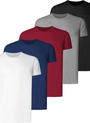 Teesmen Mens Plain T-Shirt 5pack Cotton Multipack Crew Neck Tees Work Summer Short Sleeve Breathable T Shirt for Men