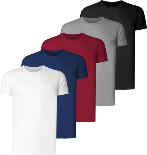 Teesmen Mens Plain T-Shirt 5pack Cotton Multipack Crew Neck Tees Work Summer Short Sleeve Breathable T Shirt for Men