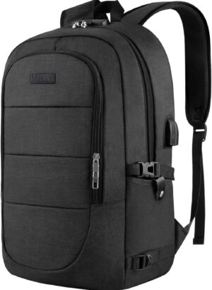 VSNOON Anti-Theft Laptop Backpack, 15.6-17.3 inch Business Laptop Rucksack Bag with USB Charging Port & Lock, Water Resistant Travel Backpack Computer Bag for Women Men, Black