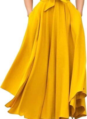 Womens High Waisted Tummy Control Elegant Flowy Long Skirt Solid Color A-line Swing Maxi Skirt