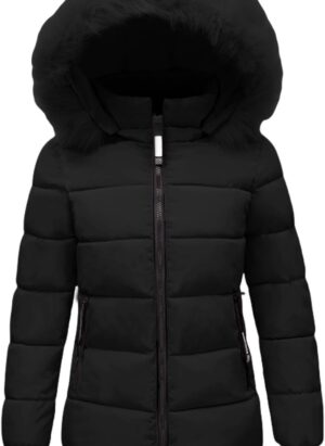 Women's Quilted Down Jacket Winter Mid-lenght Puffer Coats Ladies Lightweight Waterproof Jackets with Fur Hood Plus Size Slim Trench Coat Long Sleeve Warm Outwear Outdoor Hiking Costumes UK