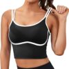 XUNYU Womens Longline Sports Bra Workout Tops with Built in Bras Crop Yoga Tank Top Scoop Neck Athletic Shirt