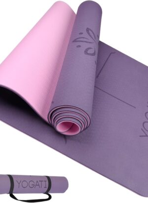 YOGATI Yoga Mat with Alignment Lines. Yoga Mats with carry strap perfect for Pilates and Fitness Workout, Eco Friendly Non Slip Thick Yoga Mats for women and men - Yoga Matt.