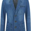 YOUTHUP Mens Regular Fit Denim Blazer Casual Business 3 Buttons Suit Jacket Multi-Pocket Blazers
