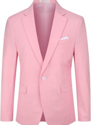 YOUTHUP Mens Slim Fit Blazer 1 Button Formal Suit Jacket Classic Business Wedding Dress Tuxedo Blazers