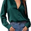 Zeagoo Silk Blouses for Women UK Satin Shirts Button Down Shirt Casual Loose Long Sleeve Office Work Tunic Tops