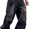 Zewool Mens Hip Hop Ripped Baggy Jeans Destroyed Distressed Jeans Wide Leg Skater Jeans Y2k Denim Pant